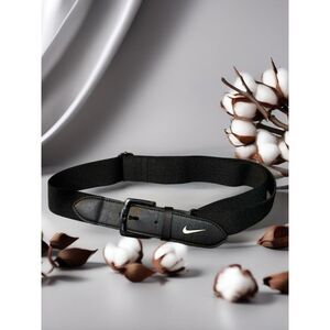 Nike Black Elastic Baseball‎ Belt with Leather Trim Classic Sports Casual Wear